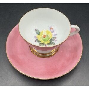 Vintage Demitasse Porcelain  Pink Gold & Floral Teacup and Saucer Set